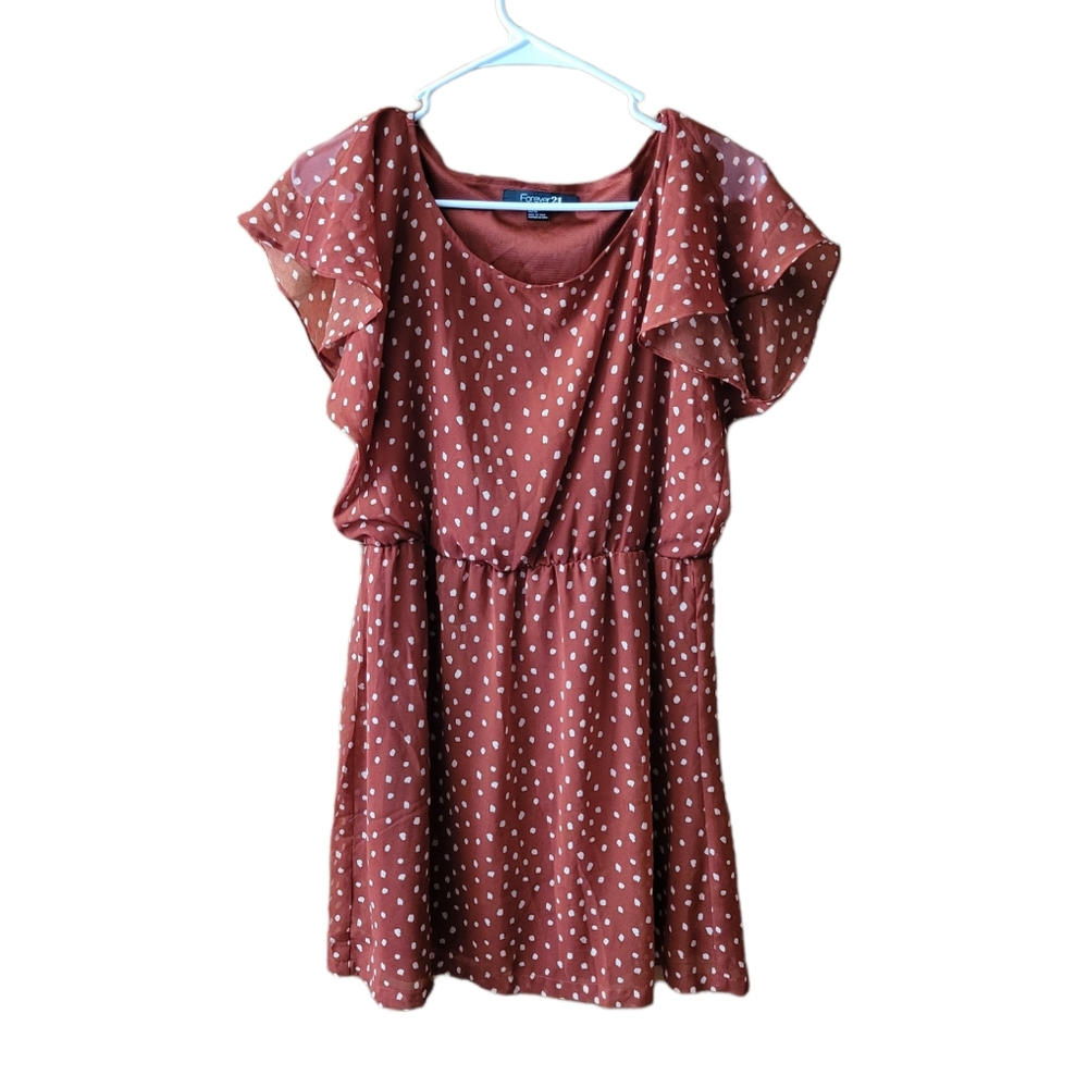 Forever 21 Medium burnt orange red polka dot fall teacher blouse shirt dress - Picture 1 of 4